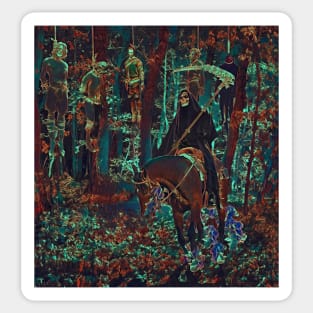 Grim reaper on horseback in the forest Sticker